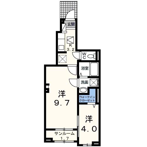 シャルマン桜町・梓館(2K/1階)の間取り写真