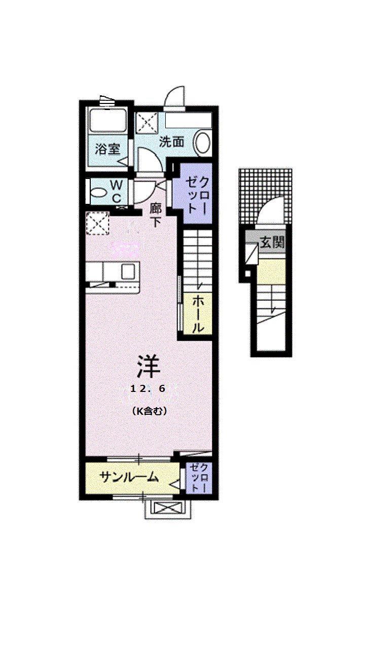 クラール泉池B(ワンルーム/2階)の間取り写真