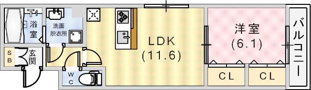 フェーブ島上(1LDK/2階)の間取り写真