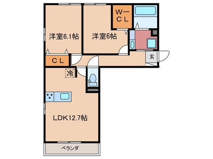 ヴェルソー唐崎(2LDK/2階)の間取り写真