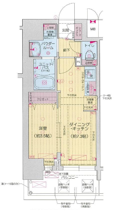プレリス福島海老江 CORE FRONT(1DK/2階)の間取り写真