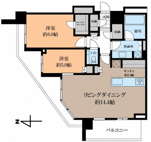 グランドメゾン白金の杜ザ・タワー(2LDK/20階)の間取り写真
