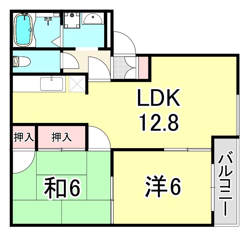 ウィンズ園田 西棟(2LDK/2階)の間取り写真