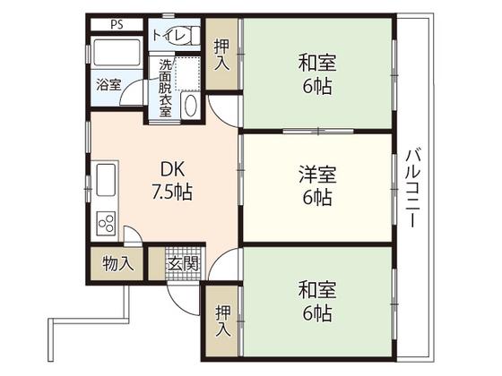 みどりマンション(3DK/1階)の間取り写真