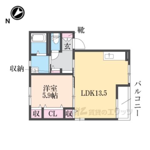 アフェクション丸尾C棟(1LDK/2階)の間取り写真