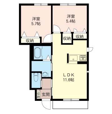 クラヴィエ駒寄(2LDK/1階)の間取り写真