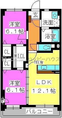 ヒールキャッスル二日市(2LDK/4階)の間取り写真