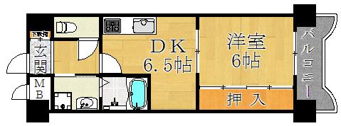 ファミーユ足代北(1DK/7階)の間取り写真
