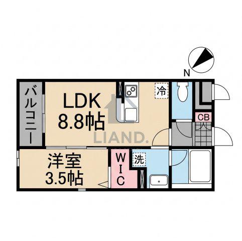 LUXCAS大橋(1LDK/2階)の間取り写真