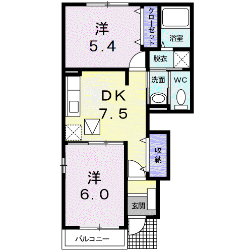 ピュアパレスIV101(2DK/1階)の間取り写真