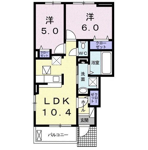 ベルローズ(2LDK/1階)の間取り写真