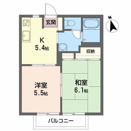 シャトー静(2DK/2階)の間取り写真