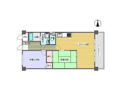 メゾン無憂館1(2LDK/8階)の間取り写真