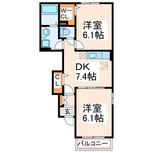 プリムローズI(2DK/1階)の間取り写真