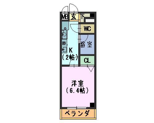 クレスト山手通(1K/6階)の間取り写真