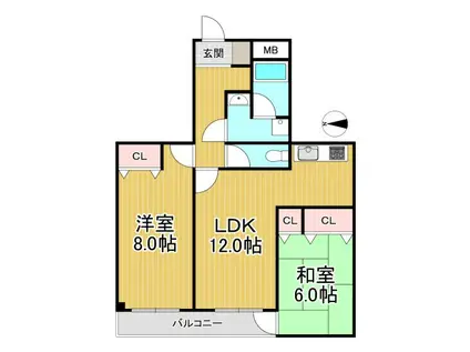 フレア武庫之荘(2LDK/6階)の間取り写真