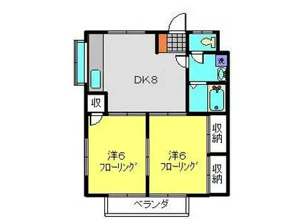 相鉄本線 和田町駅 徒歩14分 2階建 築29年(2DK/2階)の間取り写真
