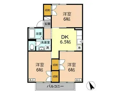 今泉ハイツA(3DK/2階)の間取り写真