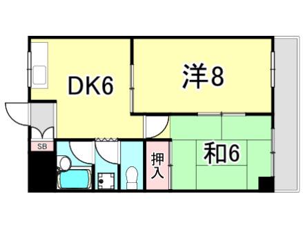 ポコアポコさくら夙川メゾン(2DK/2階)の間取り写真
