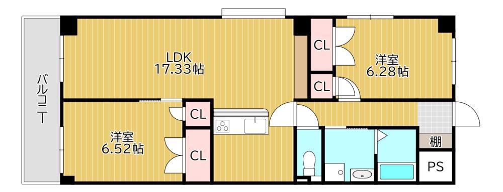 第五加来ビル(2LDK/4階)の間取り写真
