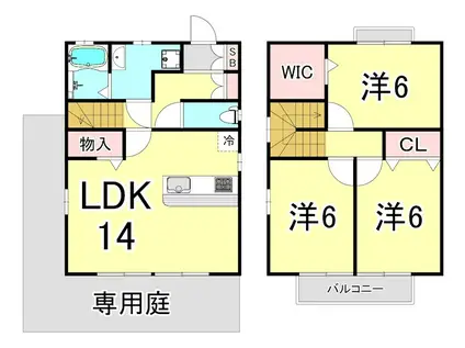 松山タウンハウスC棟(3LDK/1階)の間取り写真