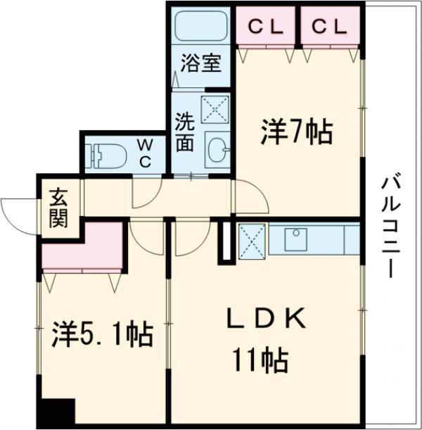 サンライズエモト(2LDK/4階)の間取り写真