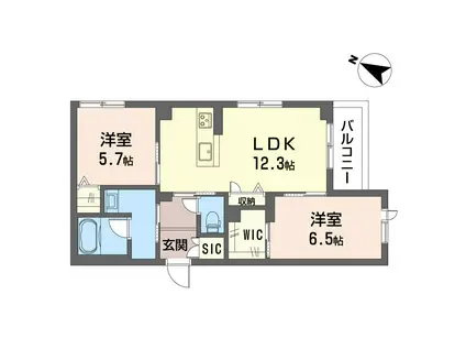 ルミラI(2LDK/2階)の間取り写真