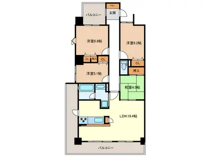サンマンションアトレ津ヒルズ(4LDK/6階)の間取り写真