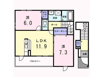 サニー KII(2LDK/2階)の間取り写真
