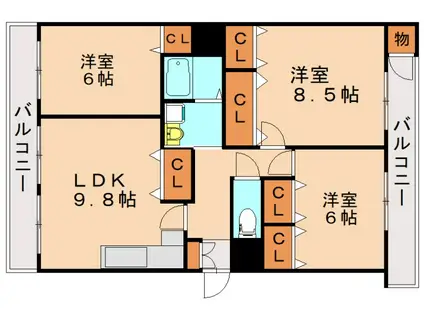 医生ヶ丘エストリル(3LDK/3階)の間取り写真