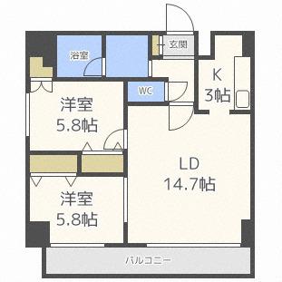 ハイムエルデZW(2LDK/7階)の間取り写真