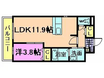 クレールひかり(1LDK/3階)の間取り写真