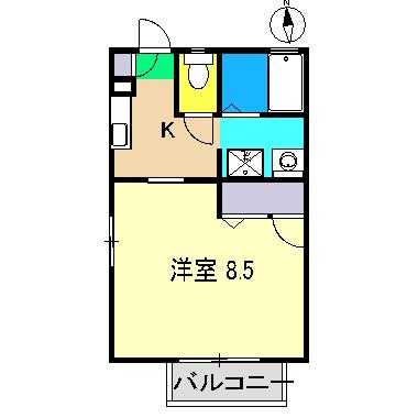 龍馬ハイツB(1K/1階)の間取り写真