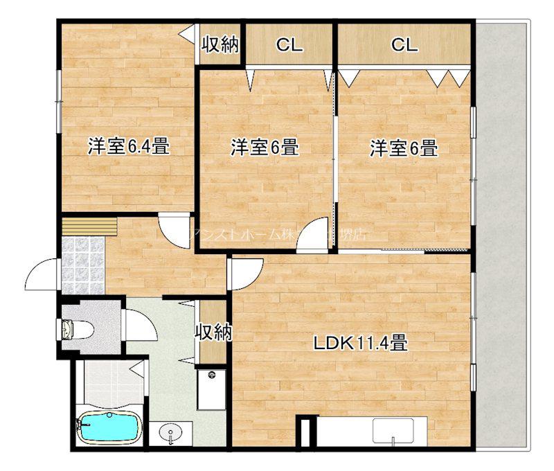 サンポートハイム堺(3LDK/2階)の間取り写真
