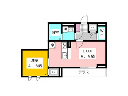 DALLE DE VERRE(1LDK/1階)の間取り写真