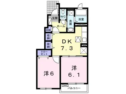 クレールコート 参番館(2DK/1階)の間取り写真