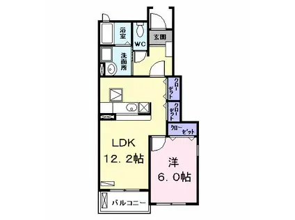 ポートヒルズT(1LDK/1階)の間取り写真