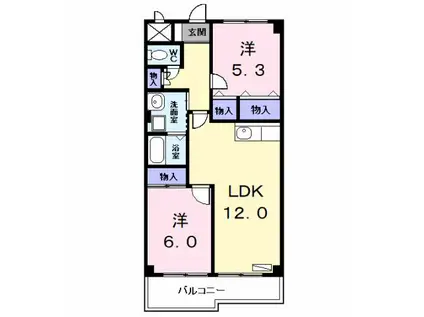 エスポワール萱津(2LDK/2階)の間取り写真