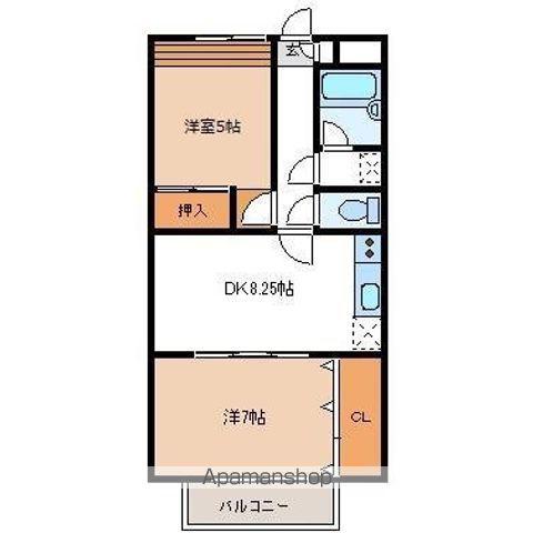 コーポシャルマンIV(2DK/2階)の間取り写真