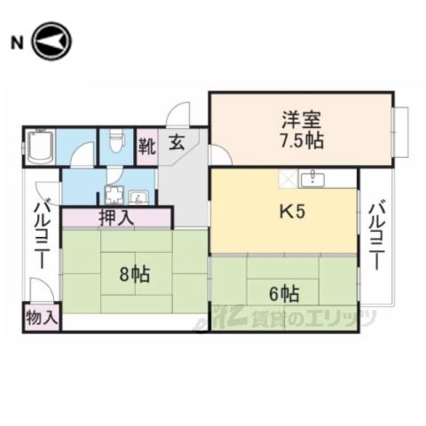 三室山コープタウン2号棟(3DK/1階)の間取り写真