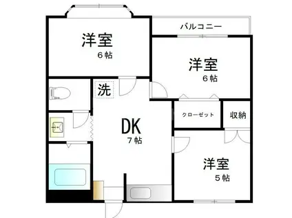 マウントヴィレッジV(3DK/2階)の間取り写真