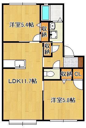 ノールカトレアII  D棟(2LDK/1階)の間取り写真
