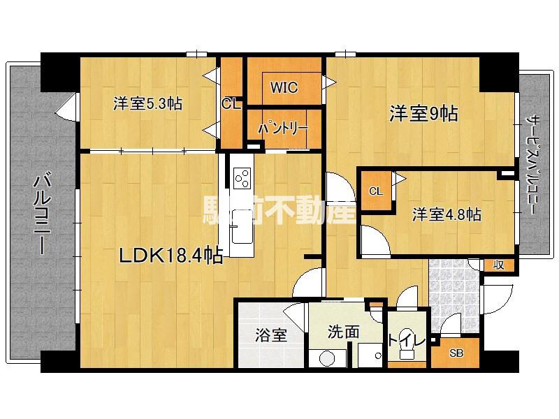 S-RESIDENCE百道AUREATE(3LDK/3階)の間取り写真