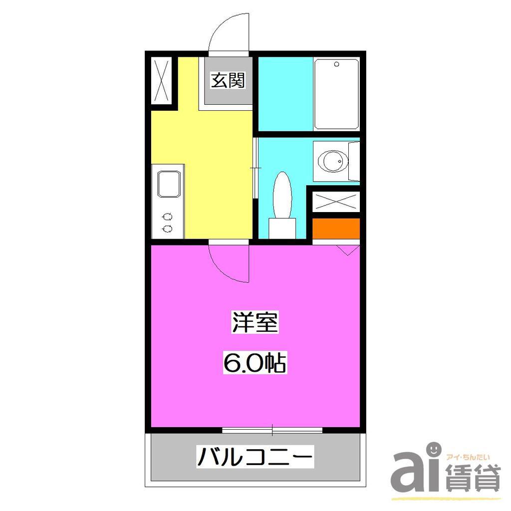ウエストガーデン所沢(1K/2階)の間取り写真