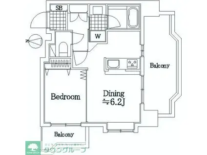 朝日パリオ鐘ヶ淵(1DK/6階)の間取り写真