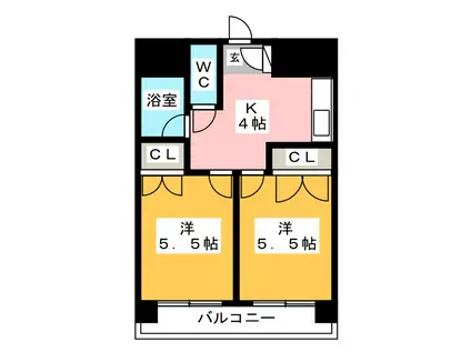 キャンパスシティ箱崎(2K/5階)の間取り写真