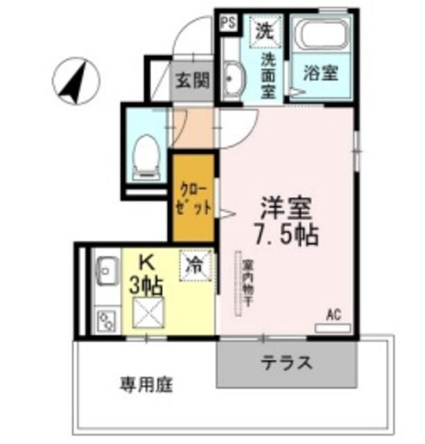 エスポワール(1K/1階)の間取り写真