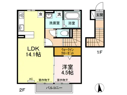 G-ROOM飯柄 A棟(1LDK/2階)の間取り写真