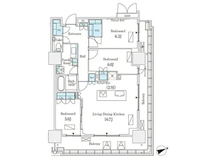 ロイヤルパークス品川(3LDK/18階)の間取り写真