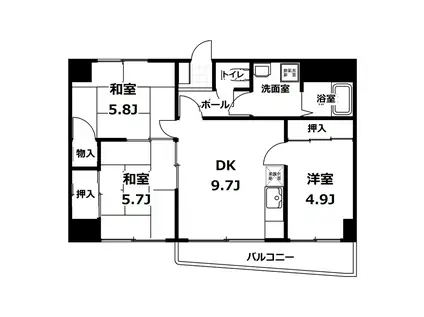 黒川第二マンション(3DK/2階)の間取り写真